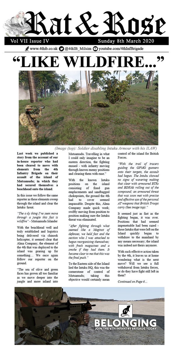 4thIB_Milsim's tweet photo. Fresh off the press, the Rat and Rose newspaper covering the previous days of Operation PANTHER. Read all about it! #arma3 #milsim https://t.co/K9PSlEKZjT