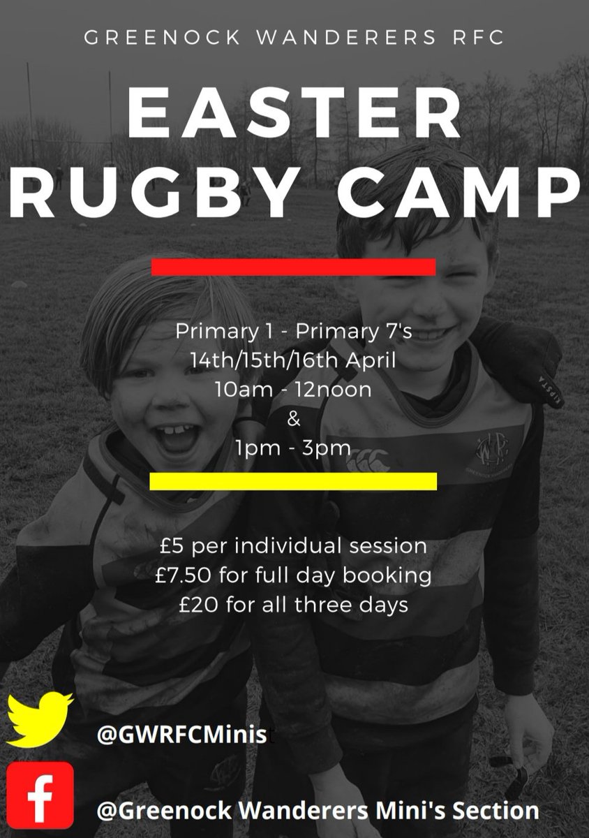 🏉GWRFC Micros and Minis Easter Camp 🏉

**UPADATE** if kids are booked for all day sessions that kids should bring a packed lunch no need to pick the kids up between morning and afternoon sessions. Just remember to come and pick them up at 3pm 😁