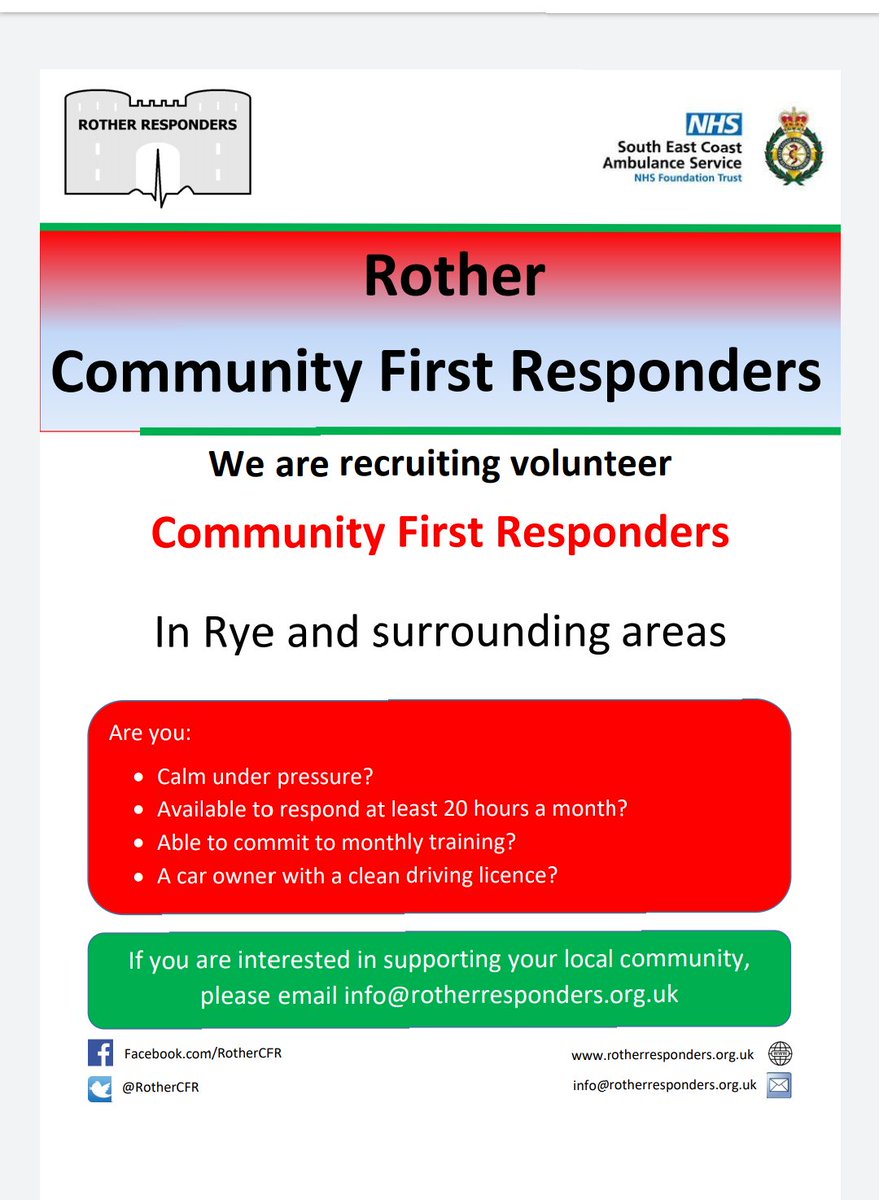 RotherCFR's tweet photo. Are you interested in joining our team? We are recruiting in our area, including, but not exclusively, #Rye, #Iden, #Northiam , #Bodiam, #Beckley, #Brede, #Pett, #Camber, #Winchelsea, #Udimore, #Peasmarsh, #Ryeharbour, #Icklesham, #Broadoak. https://t.co/H7VUi7cuTs