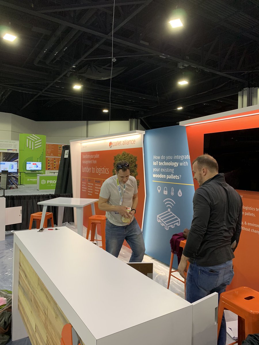 PalletAlliance's tweet photo. Putting the finishing touches on our booth. Come see us at #MODEX2020 booth 4476. #PalletAlliance #palletlogistics #palletmanagement #pallettracking https://t.co/ruHCqzskPQ