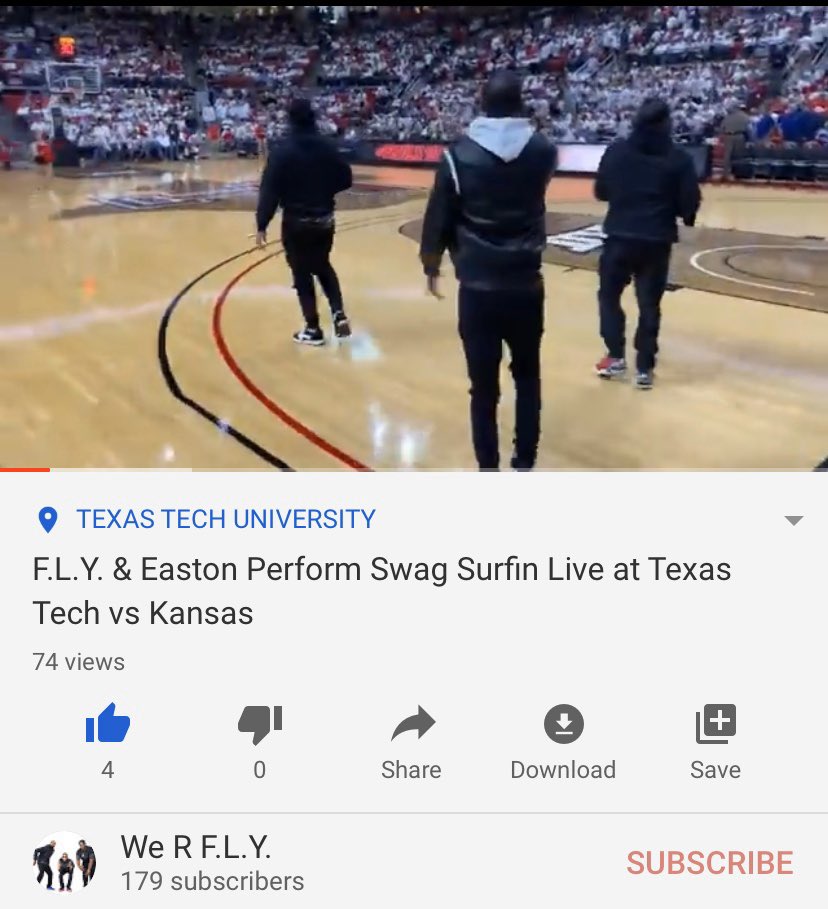 WE_R_FLY's tweet photo. Click the link https://t.co/wI9Ba97hGr Subscribe &amp; watch @mookmanshawty @Vee_FLY9 &amp; @Only1Easton Performing Swag Surfin Live @TexasTechMBB vs @KUHoops s/o @iMcFLI #texastech #swagsurfin #wreckem #flyswagsurfinchallenge #swagsurfinamericatour https://t.co/xOJfHpjLlT
