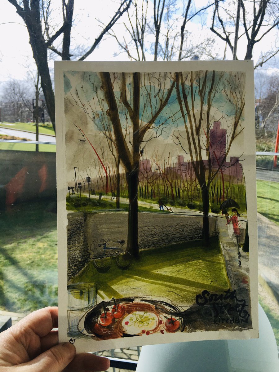 We took a trip over the hills to #Sheffield though to see one of our favourite buildings #ParkHill plus I’d head there was a great cafe there. It’s true, there is. This was a joint drawing between @DavidLowtherArt and myself drawn from <a href="/southstktchn/">South Street Kitchen</a> #sheffieldis