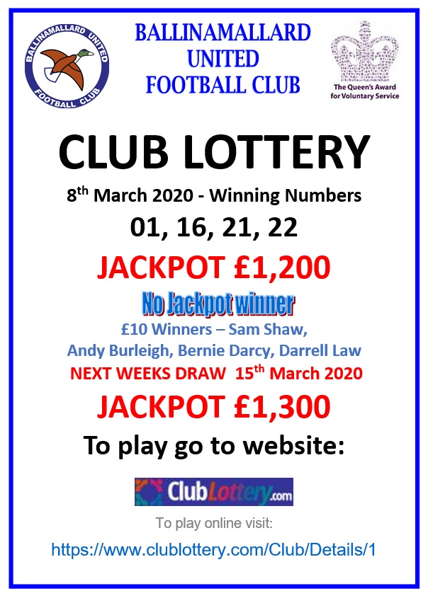 This week's Club Lottery results