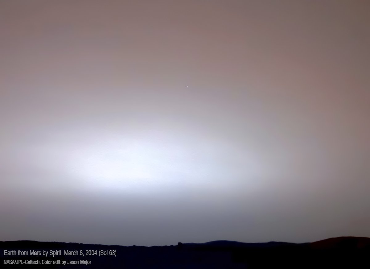 JPMajor's tweet photo. This is a view of #Earth from the surface of Mars, captured by NASA's Spirit rover on March 8, 2004 (mission Sol 63). 

That's us, that star in the sky. 🌎 https://t.co/mKWuLFnUeu