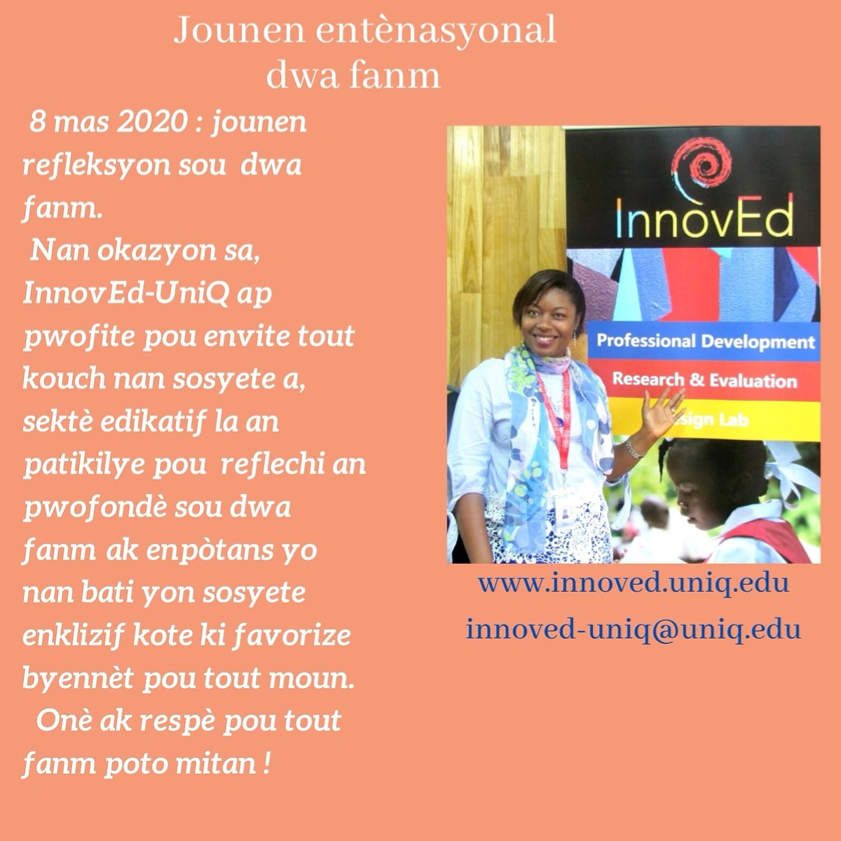 InnovEdUniQ's tweet photo. Jounen refleksyon sou dwa fanm https://t.co/xMpTAG8kpa