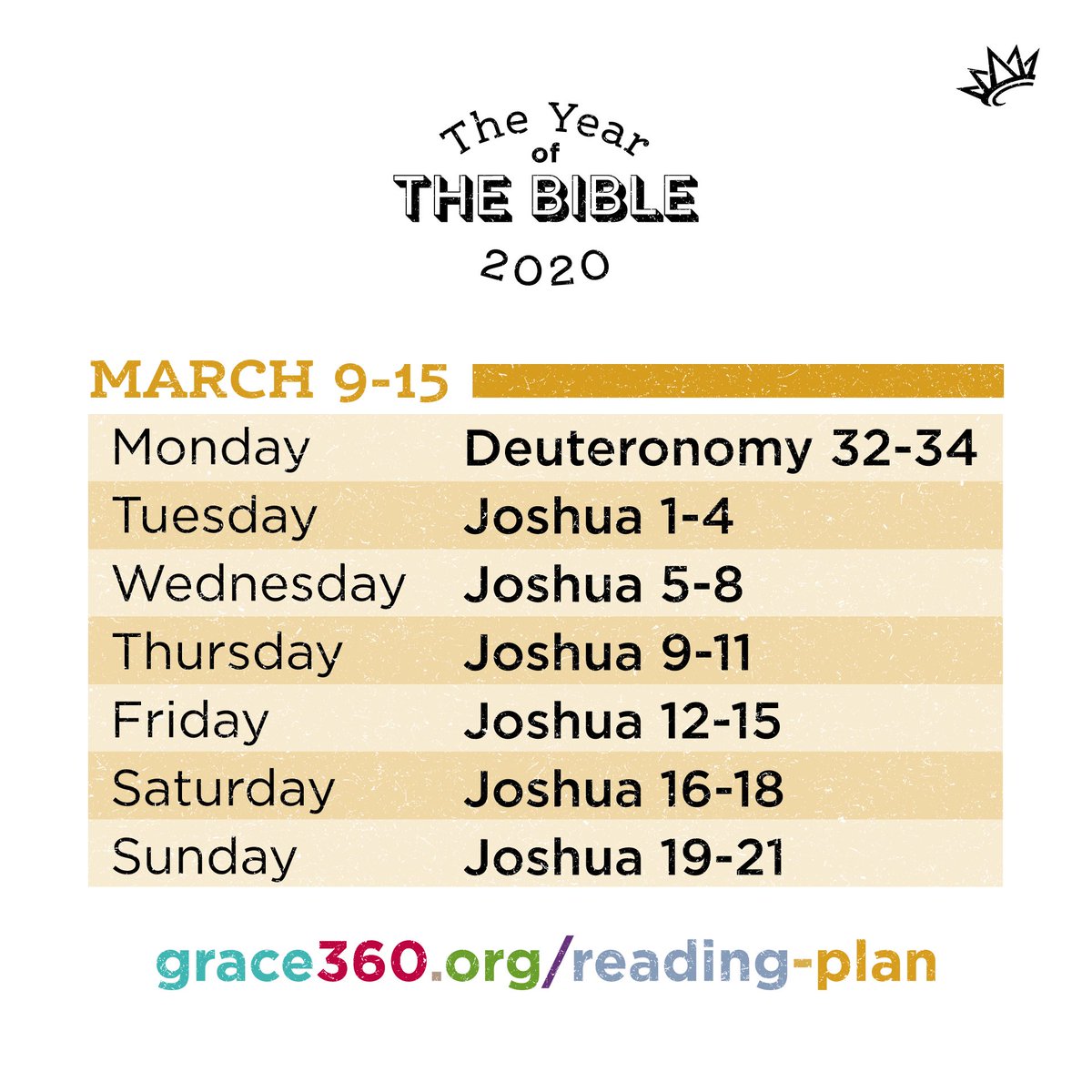 Reading the Bible in 2020 with Grace? Here are the chapters for this week. Check out   grace360.org/reading-plan for details on how to start this 365-day plan on your phone or tablet or to download a copy of the entire plan.
