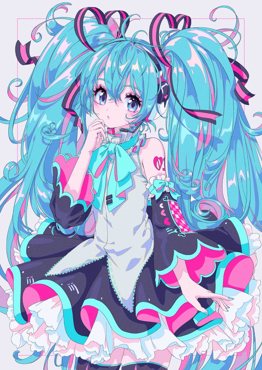 hatsune miku 1girl solo twintails long hair detached sleeves skirt thighhighs  illustration images