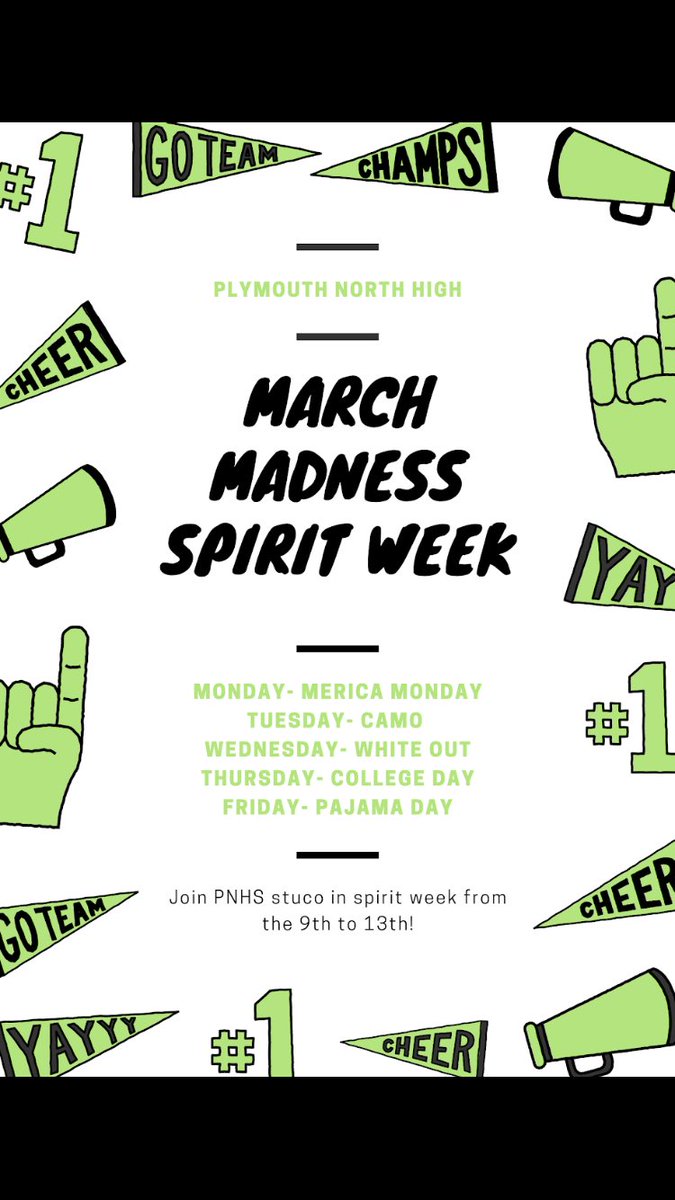 eparis07's tweet photo. Don’t forget...March Madness starts tomorrow @PlymouthNorthHS @PNSTUCO https://t.co/VXBcU8OnTx