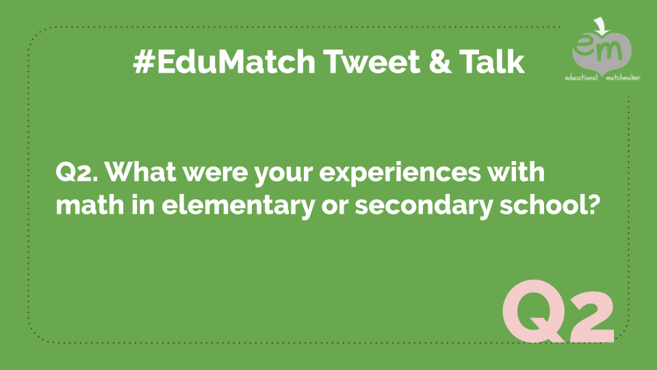 edu_match's tweet photo. Q2. What were your experiences with math in elementary or secondary school? #EduMatch https://t.co/GX1HaOMTIX