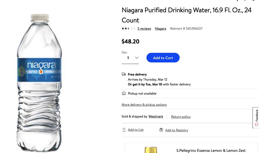 mforster1810's tweet photo. I thought there is suppose to be no price gouging, wow @walmart selling a case of 24 waters, 16.9oz water water for $48.20, that’s over 1000% mark up, 🤦‍♂️ https://t.co/KN4s0TR2cL