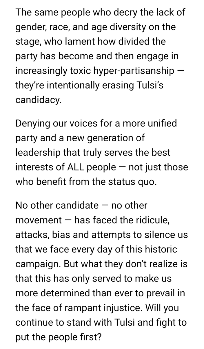 boris_s_s's tweet photo. The moment one begins to reconsider his allegiance to the #DemocraticParty in its current state...
#InternationalWomensDay #March8 #TulsiGabbard #Tulsi2020 #TulsiStrong #TulsiBlackOut #TulsiForPresident #Tulsi #DNC #QuestionMore #choose2learn #2learnis2evolve #TIL #DNCfearsTulsi https://t.co/ZKGCsOjZAF