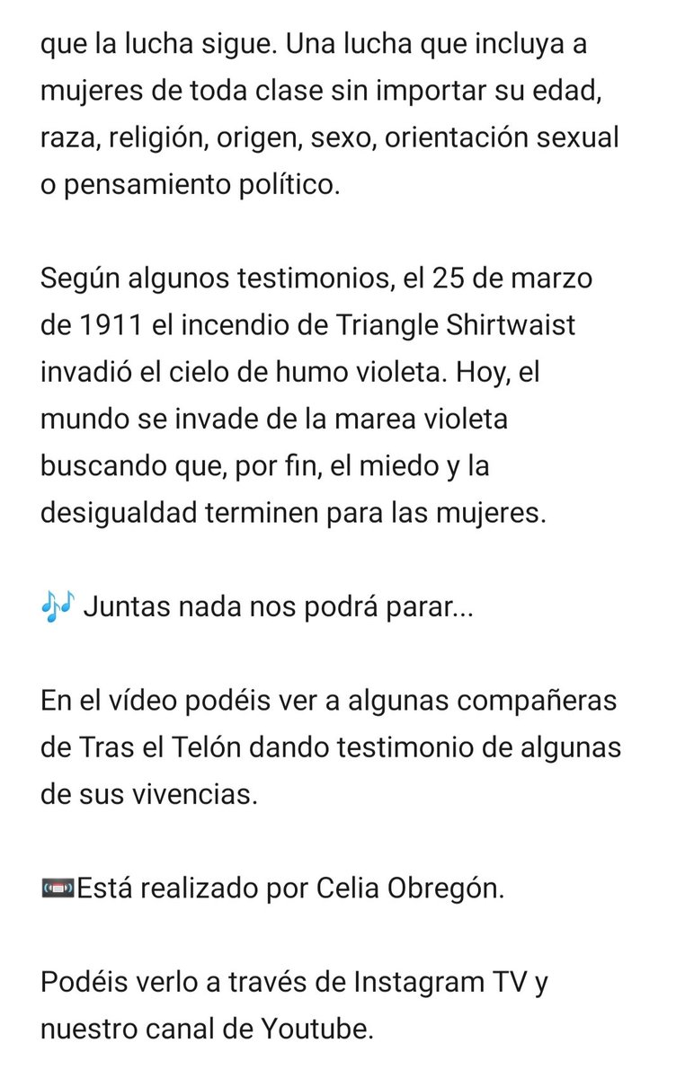TrasEl_Telon's tweet photo. Hoy no es un día para celebrar.
Es un día para reivindicar la lucha feminista.
Una lucha que se batalla día a día.

Desde #TeT hemos elaborado un vídeo para este #8M2020

👉▶️ https://t.co/E5wcr0MCPm

#YoTeApoyo #DiaInternacionalDeLaMujer https://t.co/BBTKnWwNyK
