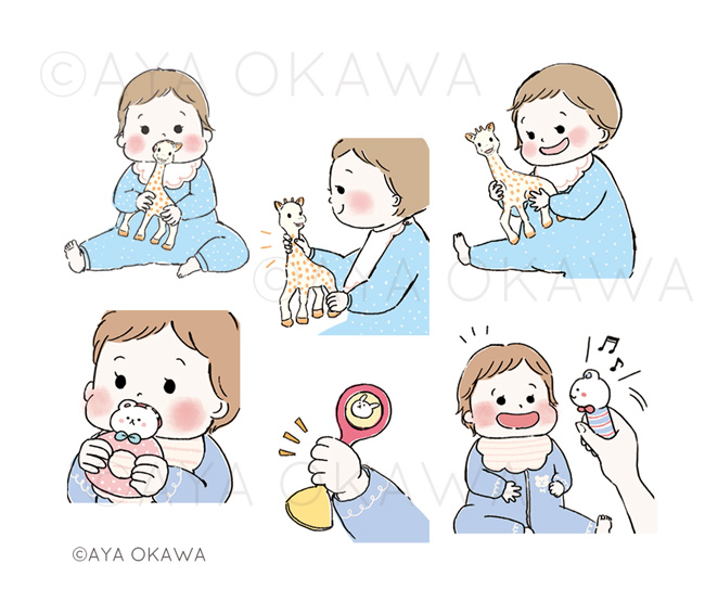 【works】パパ・ママのための子育て応援・悩み解決情報誌babycoにてイラストを描きました*
タイムリーに子育てを経験していることで、赤ちゃんのイラストが前よりもとても描きやすく楽しかったです♡
フランスではほとんどのご家庭が購入しているキリンのソフィー、うちも買えばよかったな〜。 