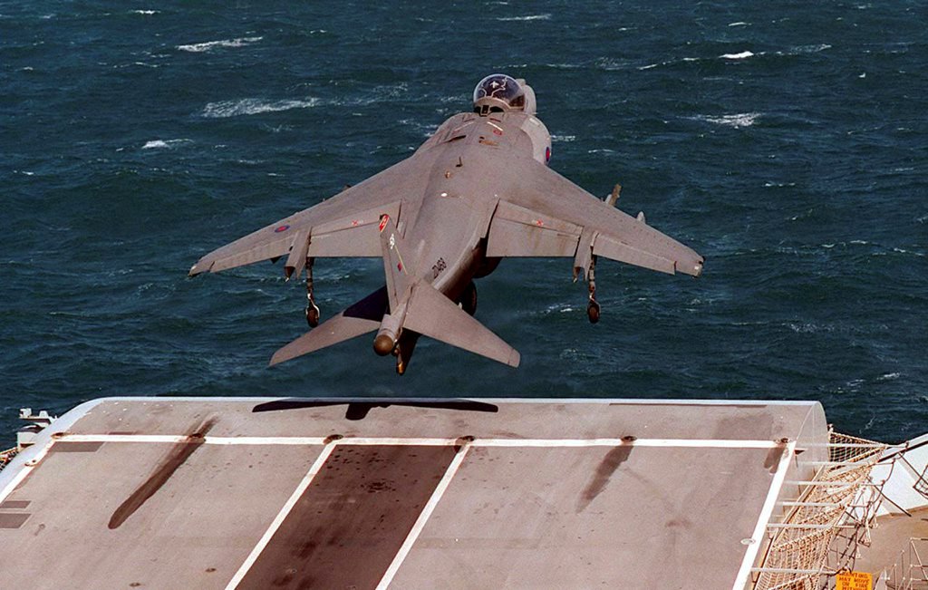 ron_eisele's tweet photo. 9 March 1997. RAF Harrier GR7 from 1 Squadron launches from the deck of HMS
Illustrious in the Persian Gulf, conducting hot weather trials. https://t.co/pwXUxniGbN