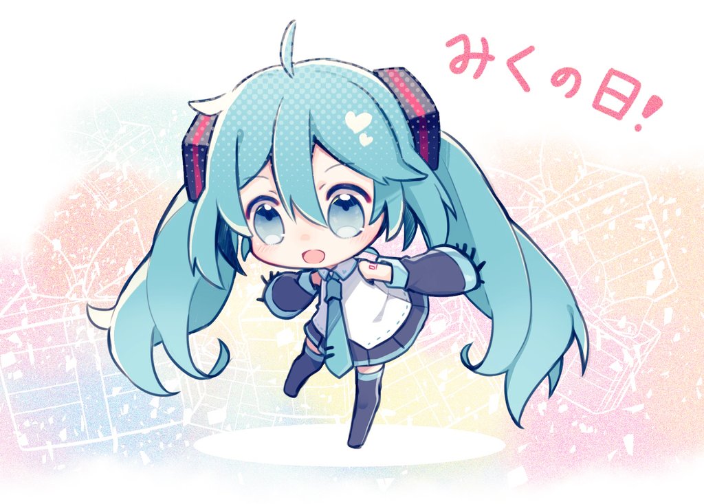hatsune miku 1girl solo chibi twintails long hair detached sleeves skirt  illustration images