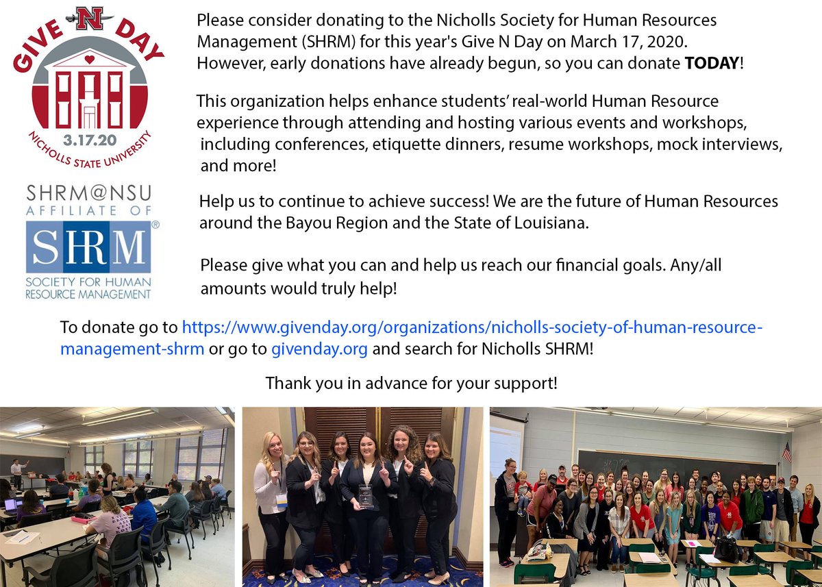 victoriann__'s tweet photo. Give-N-Day donations are being accepted now!
Any/all donations help our students travel to attend conferences and academic case competitions. Check out the link for more information.

https://t.co/2KQ285Uv0k

#SHRM #NSUSHRM #GiveNDay https://t.co/GuIuhy3Q34
