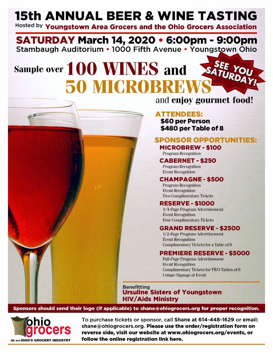 Don't miss the annual Youngstown Area Grocers Beer &amp; Wine Tasting! Register TODAY! conta.cc/3chwRec