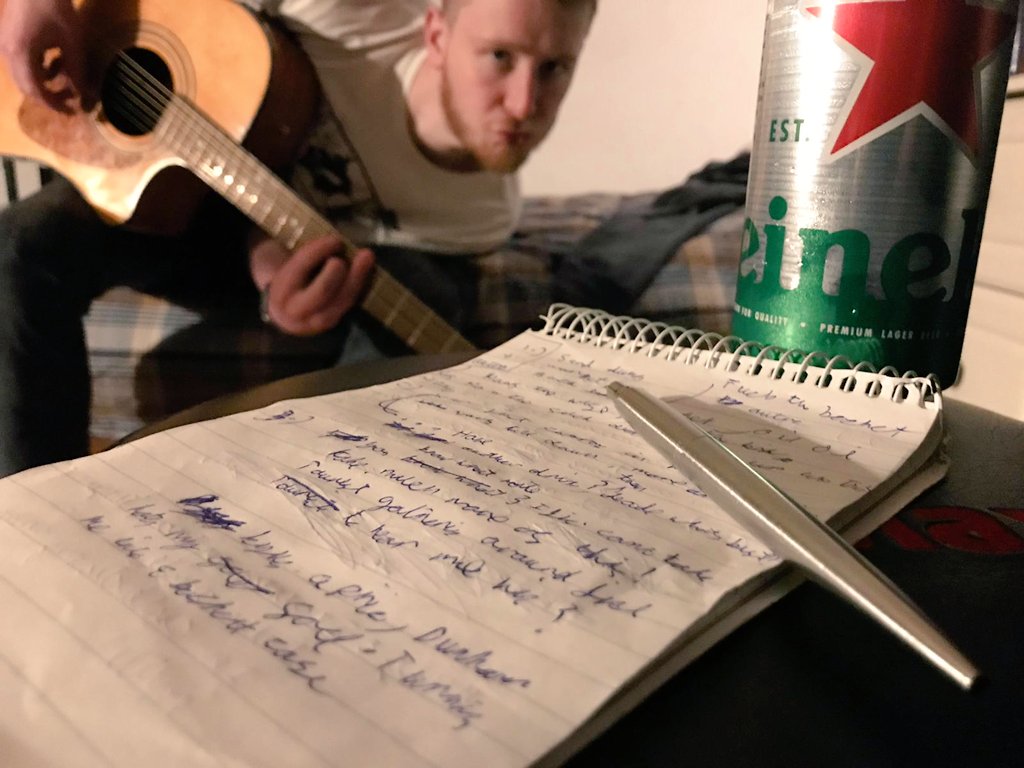 Wrote a song tonight with the boys, and it's a banger.

Just need to decipher Adam's handwriting. 

#ETF #skapunk