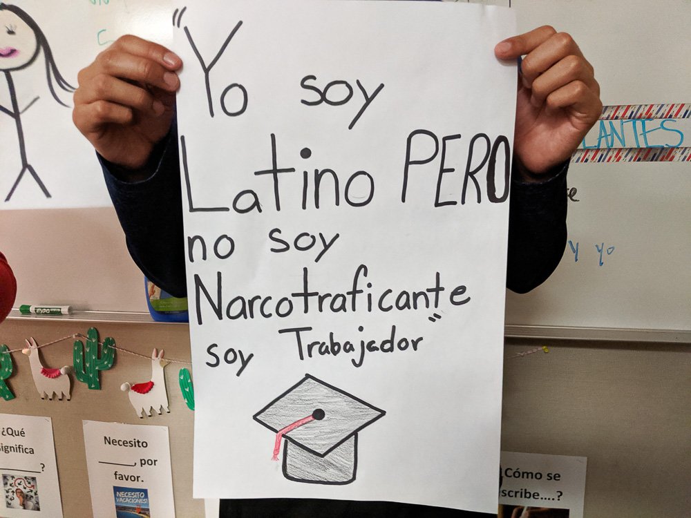 profenygaard's tweet photo. #InclusiveEducators2020 During our hybrid identity unit students made posters to show how they are different than the stereotypes about their race. https://t.co/m7u0bYOfDd