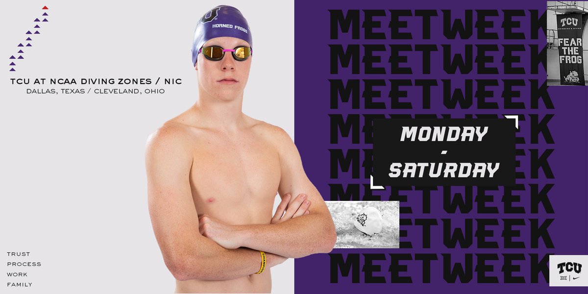 𝗠𝗘𝗘𝗧 𝗪𝗘𝗘𝗞!

📅 NCAA Diving Zones (Mon.-Wed.)
📅 CSCAA NIC (Thurs.-Sat.) 

#GoFrogs 🐸 | #TPWF 😈