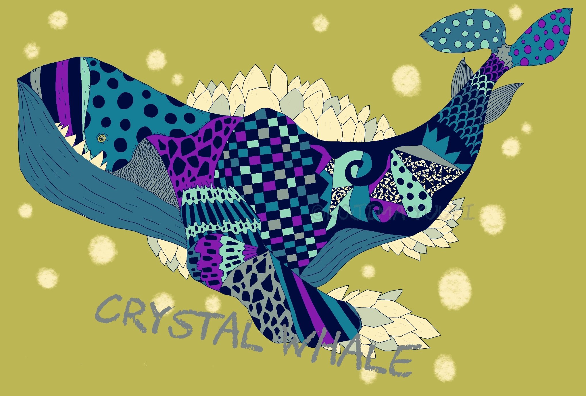 Yuuki 自称イラストレーター クリスタルホエール 架空のクジラ描いてみました クジラ Whale 絵 イラスト Illustration ファンタジー Fantasy アート Art おしゃれ カラフル デジタルイラスト イラスト好きさんと繋がりたい 絵描き