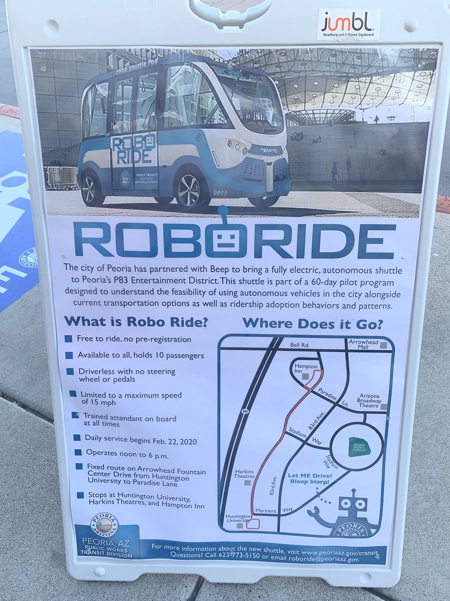 KnIhT_tNeReFfId's tweet photo. If you are in the @PeoriaAZ 83 you will want to hitch a ride on @ROBORIDE. I am bummed they are not using the Olli’s from @localmotors. They are testing them out for 60 days. Ryan was gased so we didn’t hide it today, but we will be back. #robots #ai #csforall #csforaz https://t.co/asnBeXH18I