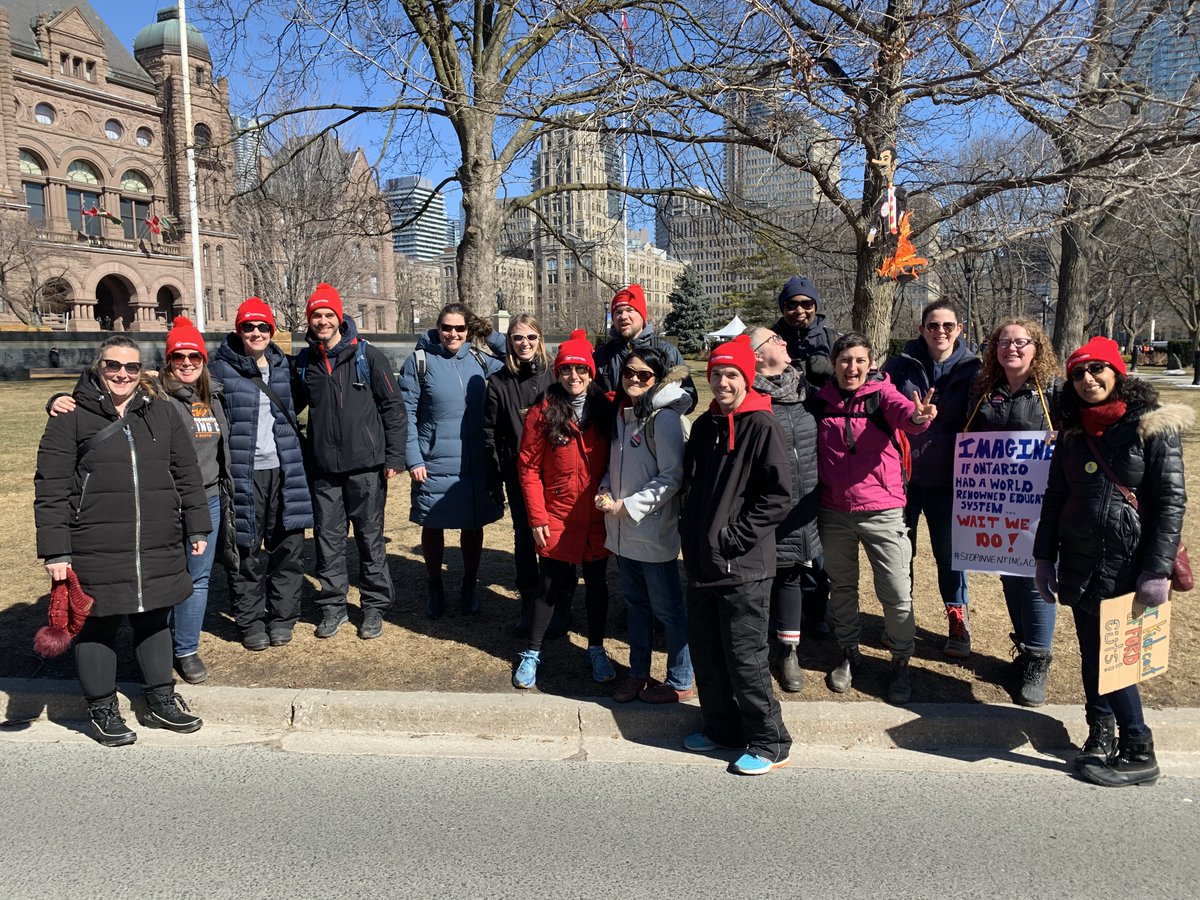 CtsBranch's tweet photo. Proud CTS teachers, past & present, marching together. Auto, hospitality, (retired) graphic arts tech teachers. We are family.
#istrikebecause #cutshurtkids #onted #onpoli #osstfstrong #powerofmany #etfostrong https://t.co/TIao4xZDtb