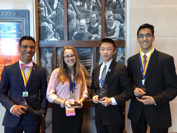 LenapeDECA's tweet photo. Good work to those who competed at SCDC this past week. Special congrats to Jevon Torres, Jonathan Yao, Alexa Berry, and Gatik Gogia for qualifying for ICDC which will be held in Nashville Tennessee! #LenapeDECA #DECAElectric https://t.co/e783yy8cRB