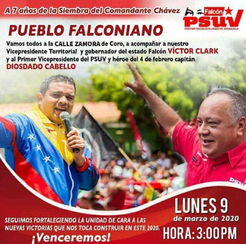 LuisUlacio7's tweet photo. Mañana le damos la Bienvenida a nuestro camarada @dcabellor a #Falcon #Coro @vclarkb @nicolasmaduro #PuntoFijo #falcontedalabienvenida 
#Yaracal
#Tucacas 
#JuntosEsPosible https://t.co/BO8WDJpY5X