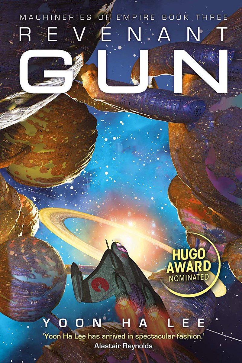 revenant gun by yoon ha lee4.5/5. this was a predictably great conclusion to an amazing trilogy. not perfect, still could do with some more physical details in lee's writing style, but it was twisty, emotional, and surprising, and that's all i was looking for.