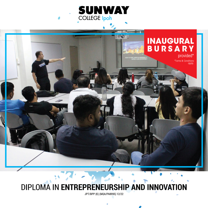 sunwaycol_ipoh's tweet photo. Aspiring for an innovative career in entrepreneurship? Start your study with an inaugural bursary and go on to discover your potential. Pathway to a brighter future.
#SunwayCollegeIpoh #Diploma #EntrepreneurshipandInnovation #EnrolmentinProgress #2020Intakes #March #May #August https://t.co/068DCkA2Hx