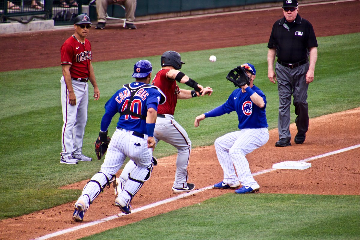 RoundingThirdMJ's tweet photo. Back in my comfort zone. Sloan Park for Diamondbacks vs. Cubs. I got to introduce Ken and @albinokid to one of my old high school pals, Christie, along with her amazing family. I haven't seen her mom in nearly 20 years. Plus we got to see an always fun game of pickle! https://t.co/TbnLnVZQwZ