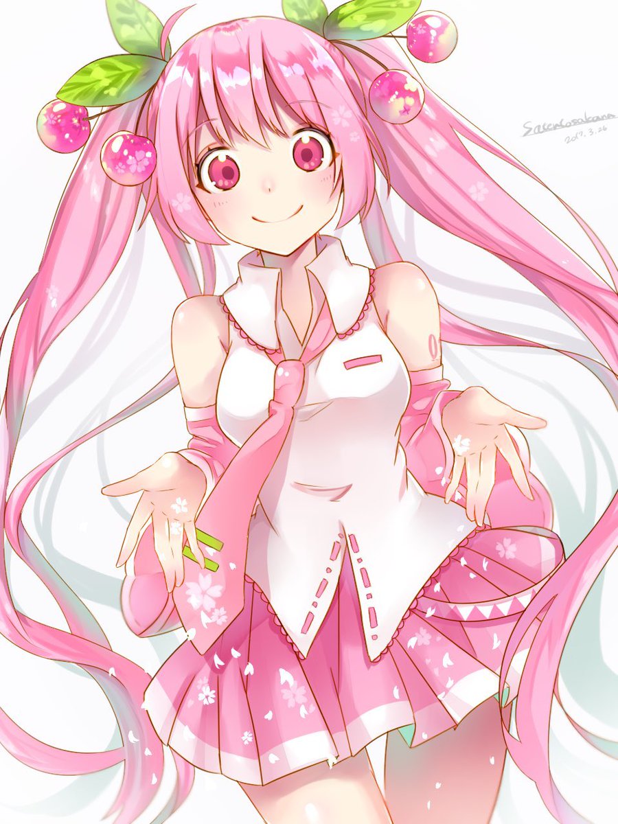 初音ミク ,桜ミク 「3年前の絵
桜ミクちゃん!!
 #ミクの日 #桜ミク 」|冬野インコのイラスト