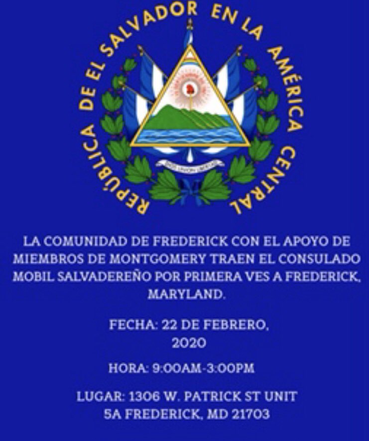 BenMacshane's tweet photo. Many thanks to the Consulate of El Salvador and our local community leaders for bringing the mobile consular services program to Frederick. The first time services were provided and over 100 were helped. Our diversity, importance, and strength of community keep being recognized. https://t.co/qtM1whEN5k