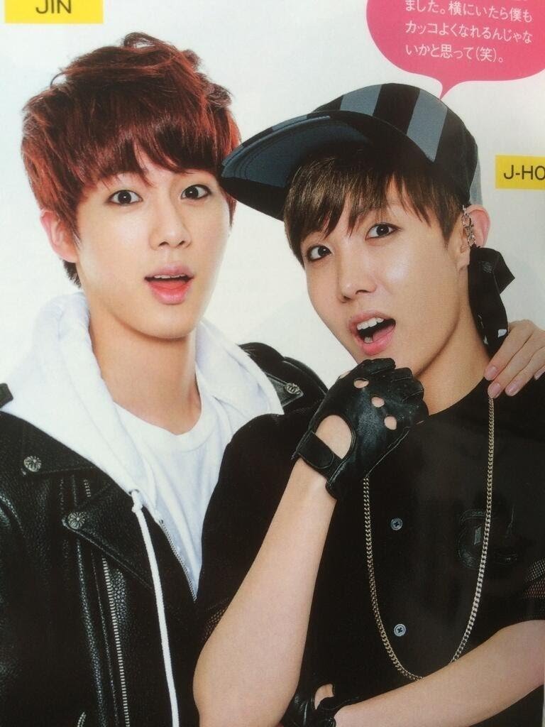 Q: If you can get an ability from each other, what would it be?: I want Jin hyung’s handsomeness.: The ability to look cute even when I gain weight. J-Hope is the type who gets cuter if he gains weight.(Haru Hana Magazine Vol. 24) #JIN  #JHOPE  #2SEOK  #진  #제이흡
