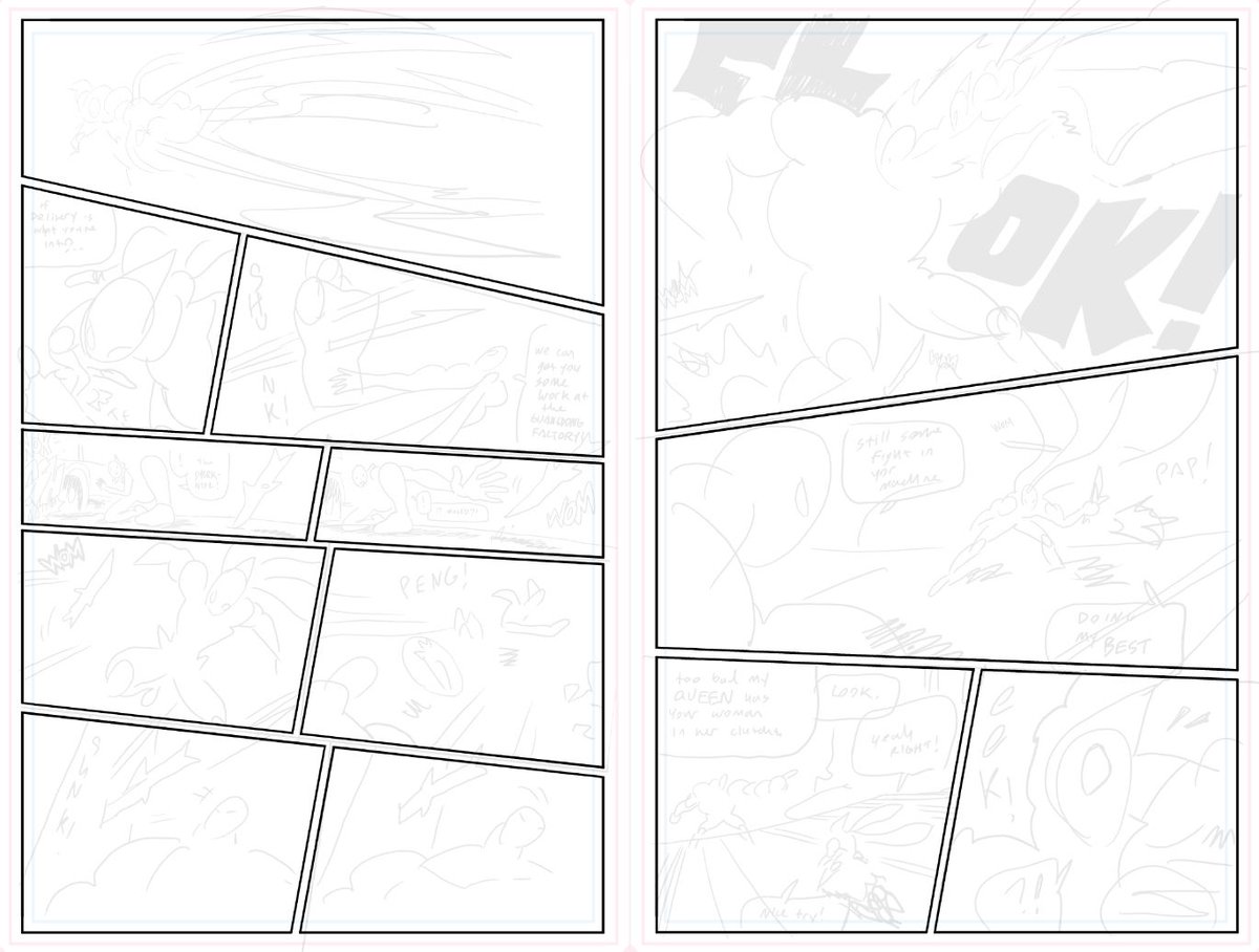 reyyystation's tweet photo. #Sharknife used to be "FULL BLEED" comics, artwork taking up the whole page. While #FightMachine still uses some occasional fullbleed, ive started using more traditional panel borders and am loving it. This is something working on #GUNBRAIN helped me realizeโ๏ธ https://t.co/9FUmvmmMjJ