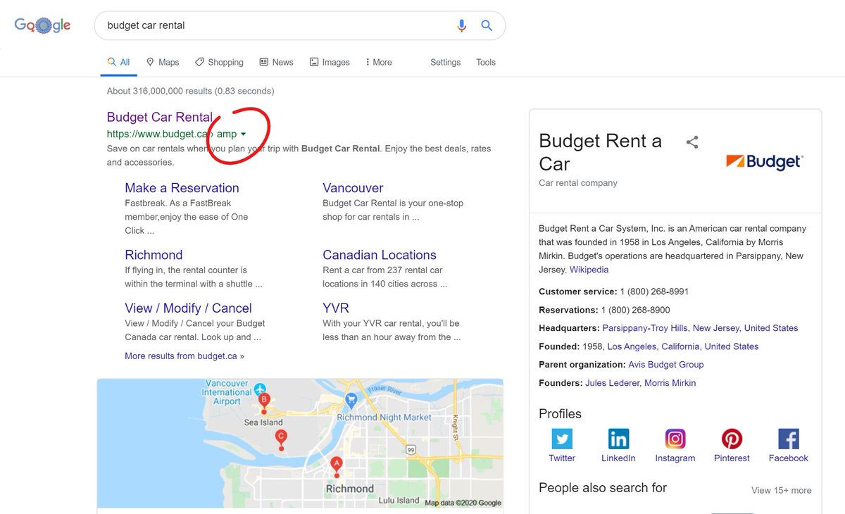 Do you know who runs SEO for <a href="/Budget/">Budget Car Rental</a> car rental? I hope they know that their implementation of AMP didn't go as planned.