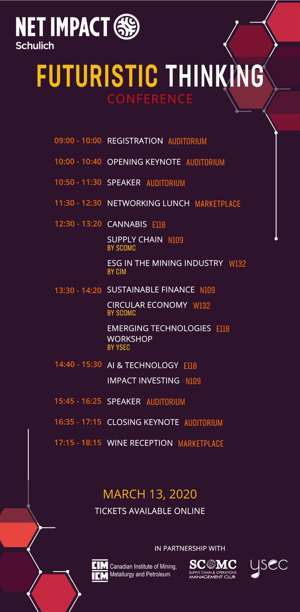 Check out the agenda for the Net Impact Schulich Futuristic Thinking Conference, register now at  bit.ly/2Vg6UFC ! Don't miss this opportunity to connect with Business and Sustainability leaders in Toronto! Open to all,includes Lunch and Networking over a Wine reception.