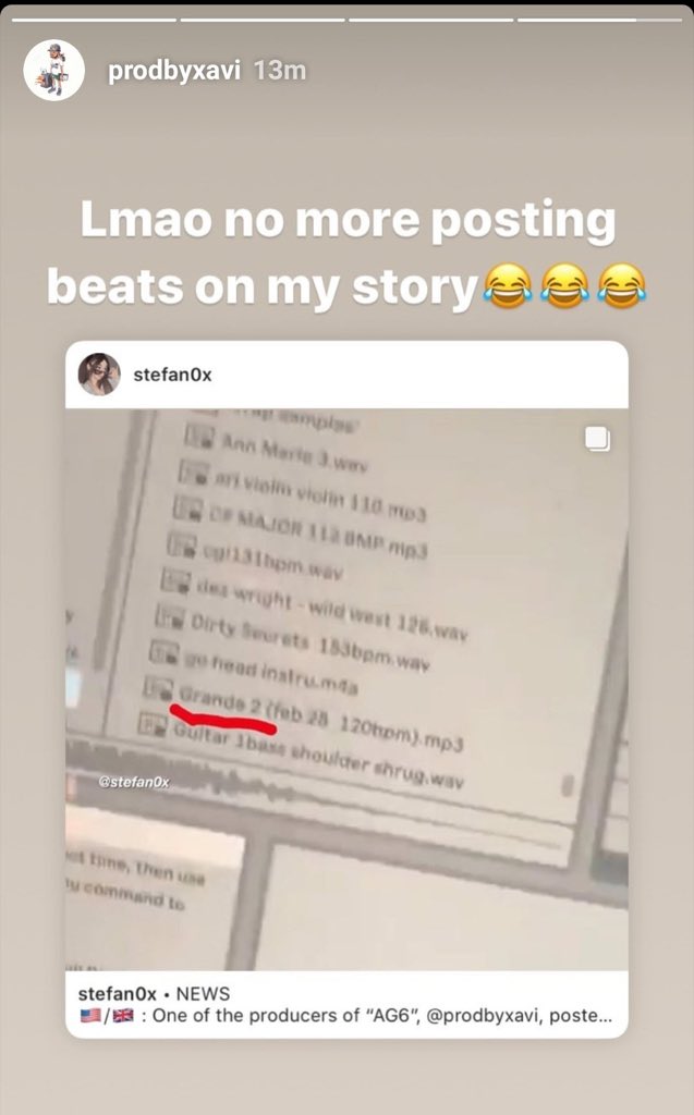 acessoag's tweet photo. Logo em seguida o produtor brasileiro publicou dois stories, no primeiro, comentou “Hahaha, sem postar mais batidas no meu Story” e depois riu de um comentário de um fã dizendo que ele destruiria a carreira de Ariana com suas produções “genéricas e iguais”. https://t.co/p9TeiYqBUo