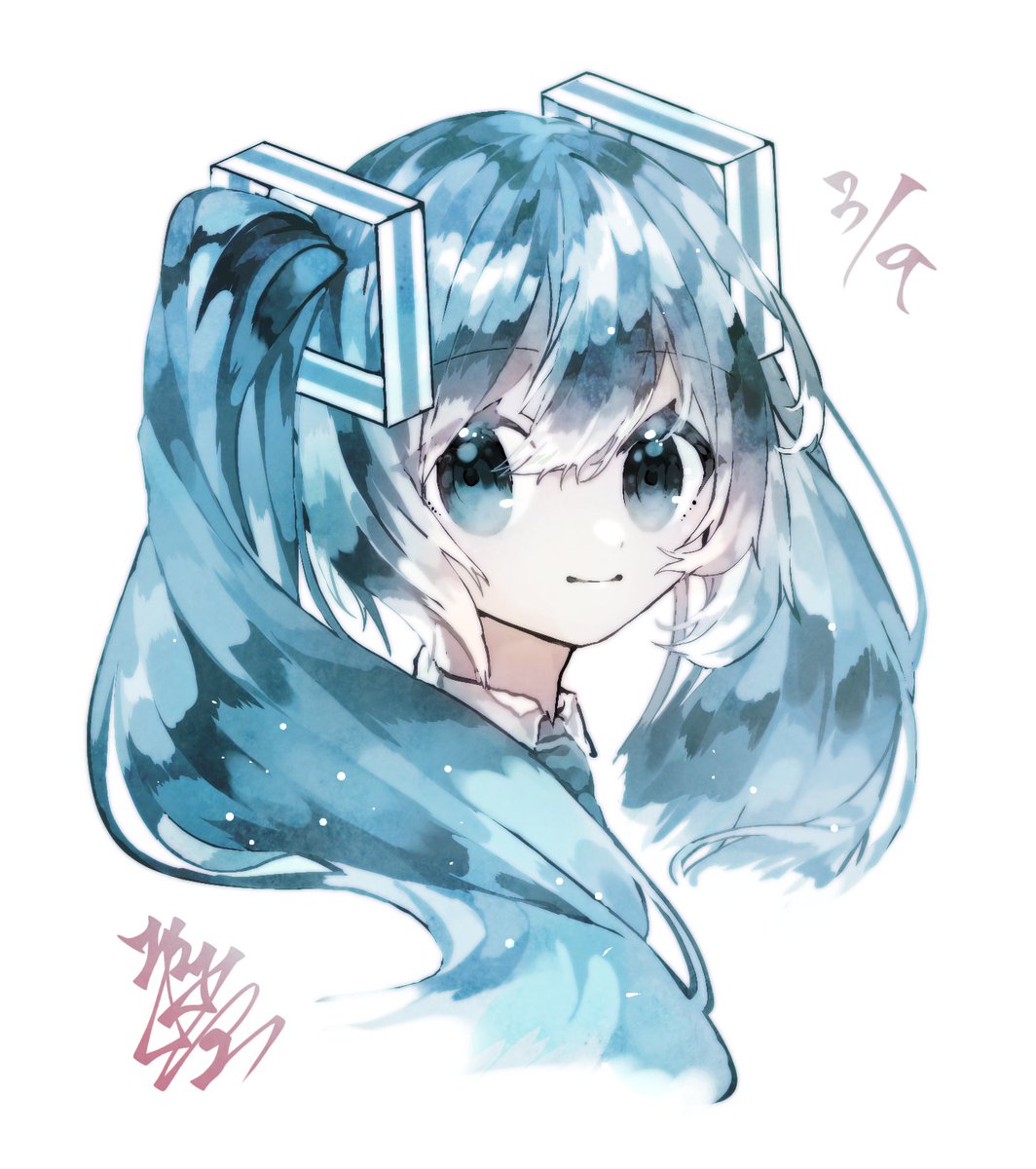 hatsune miku 1girl solo twintails long hair smile white background looking at viewer  illustration images