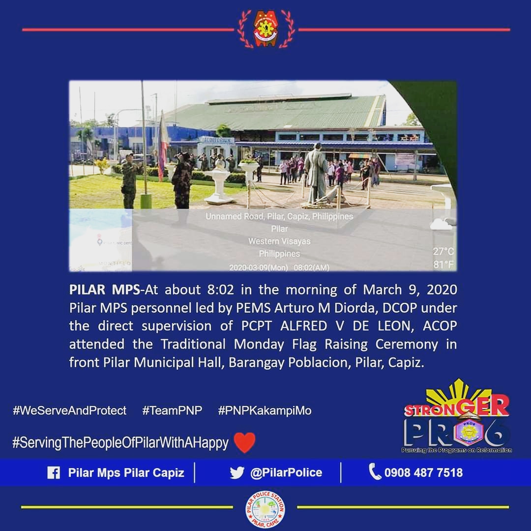 PilarPolice's tweet photo. #PNPKakampiMo
#WeServeAndProtect
#TeamPNP
#PNPCHIEFARCHIEGAMBOA
#PulisUmaksyonMabilis
#JustBeGoodAtIt
#StrongerPRO6
#PRO6RDBGenPAMUSPUSAN
#CAPIZPNP
#ServingThePeopleOfPilarWithAHappy❤
#PILARPulisNyoPo
P-rotecting the
I-nterest of
L-aw
A-biding citizen for a
R-esilient community https://t.co/AzJ39olkZI