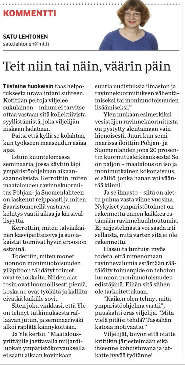 AnneKerminen's tweet photo. Satu Lehtonen tiivistää hyvin kolumnissaan läsnäolleiden hämmennyksen. @SatuLehtonen1 @yleuutiset @MTKry @LiisaPietola #MYTTEHO https://t.co/uMcRORtqJD