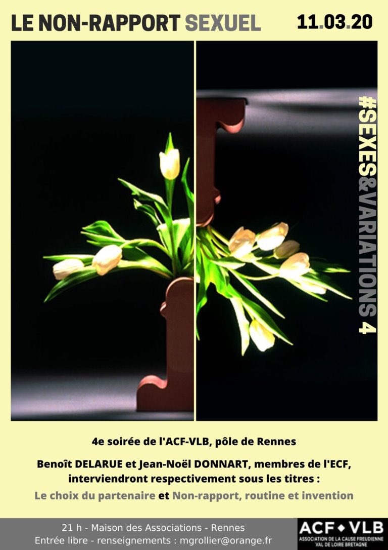 acf_vlb's tweet photo. Cette semaine : mercredi 11, quatrième soirée du cycle Sexes et variations sur « Le non rapport sexuel », septième séance du séminaire de Jean-Claude Maleval consacré aux « Images (trompeuses?) de l’autisme » jeudi 12. À noter le report de la Journée #FIPA2020. https://t.co/ki7Gw4nABA