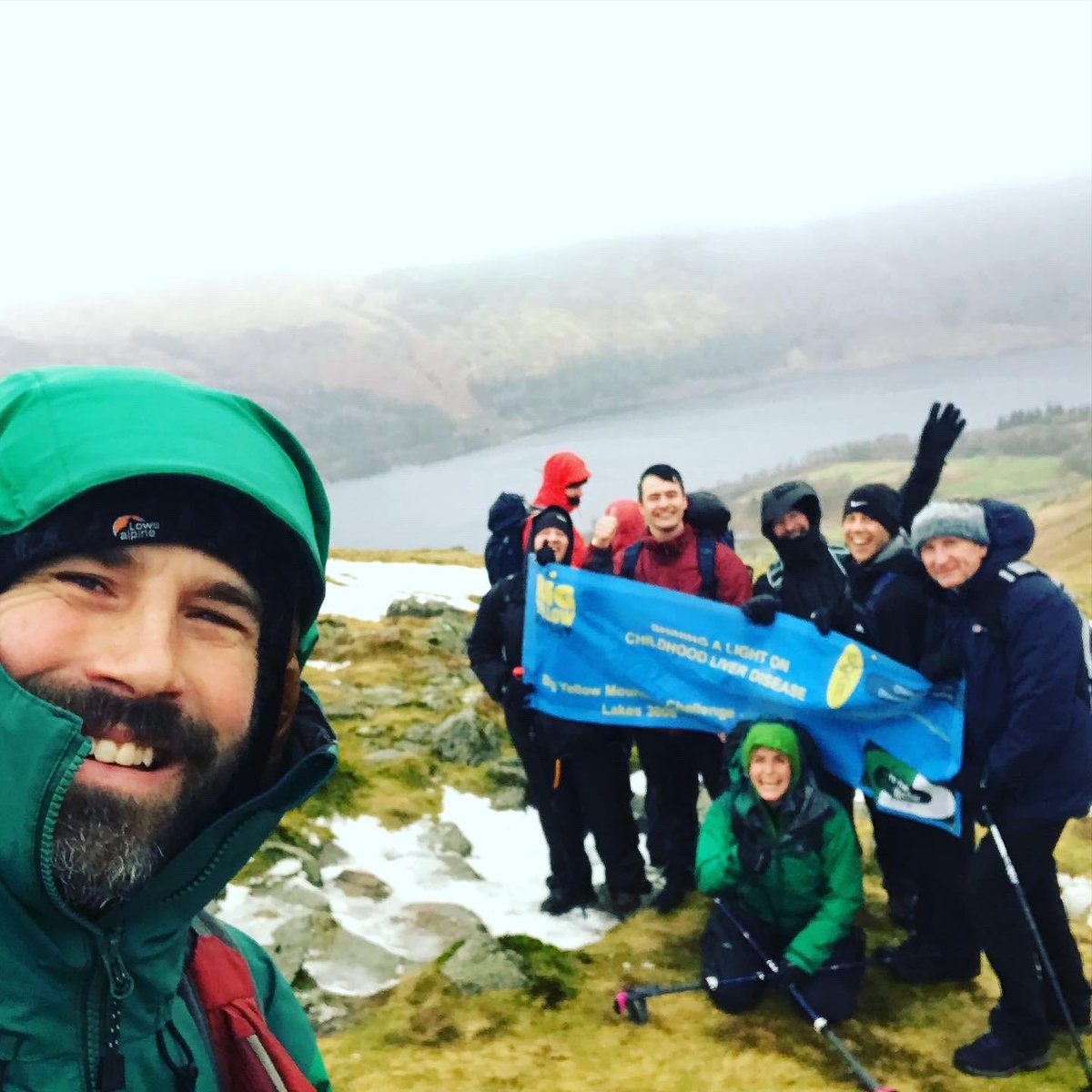 Huge congratulations to the Big Yellow Mountain Challenge team. They successfully completed the Lakes 3000s in 12 hours, battling zero visibility, snow and 90mph winds!!!! We have raised £1400 for <a href="/tweetcldf/">CLDF</a> so far but we need more so keep the donations coming in!! <a href="/BBC_Cumbria/">BBC Cumbria</a>