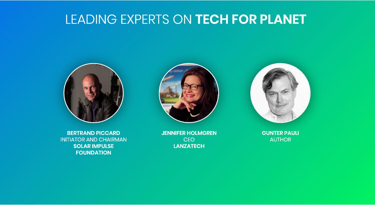 VivaTech's tweet photo. With our 🌍 at a crisis point, we believe that #techforplanet can help us find sustainable solutions. We're welcoming on stage those who are making a difference:

Bertrand Piccard @solarimpulse
Jennifer Holmgren @LanzaTech
Gunter Pauli, Author https://t.co/RY12mLYLy9