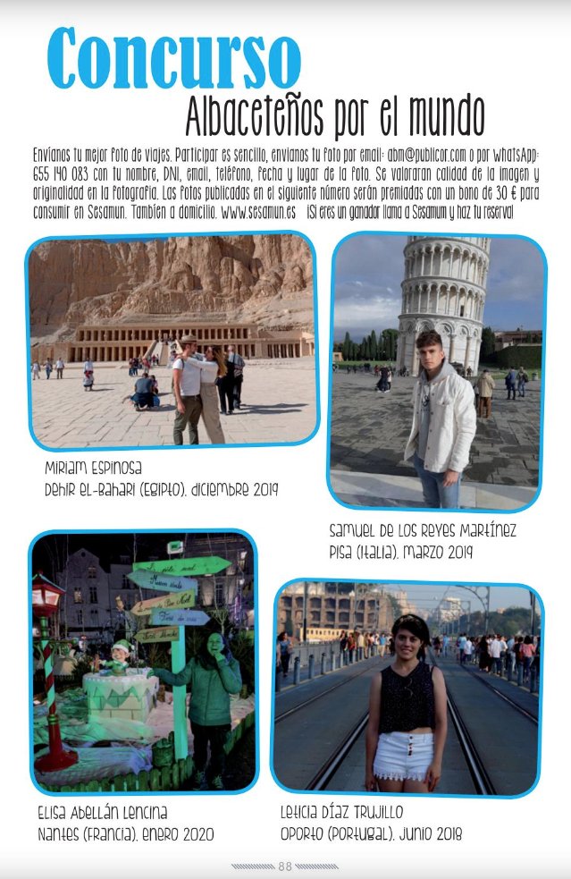 🌎Concurso "Albaceteños por el mundo"🌎📣
🎉Ya tenemos a nuestros ganadores de nuestra revista del mes de Marzo 📰, de nuestra super sección, "Albaceteños por el mundo"🌏🎉.
⬇⬇⬇

albaceteamano.com