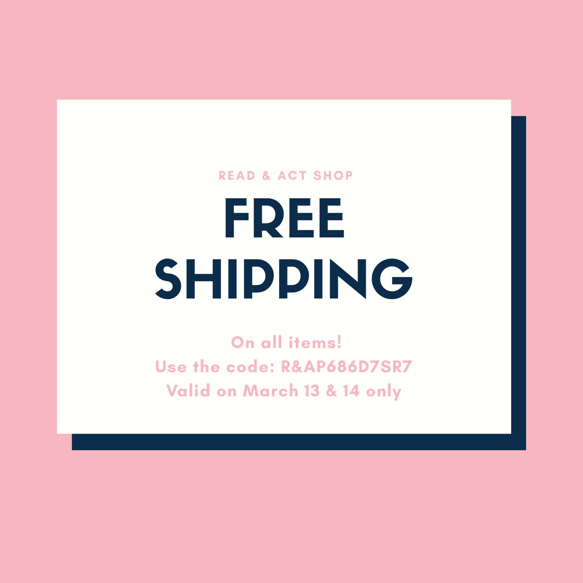 read_act's tweet image. Who says you can not be lucky on Friday the 13th? 

R&amp;amp;A team has FREE SHIPPING promo on Friday the 13th!!! 

Promo code: R&amp;amp;AP686D7SR7

Condition: Product should be $10 and above 🌸

Valid until March 14,2020 🌸

read-act.myshopify.com