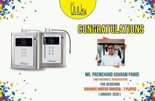 GoyalMfa's tweet photo. #MFADirect #RewardAchiever
#Congratulations to Mr. Premchand Ashram Pande on #achieving #Goionic #AlkalineWater #Ionizer...
#DirectSelling #mlmindia #mlmbusiness #Health #wealth #growth #NetworkMarketing #india #2020 https://t.co/yFYmwftVEX
