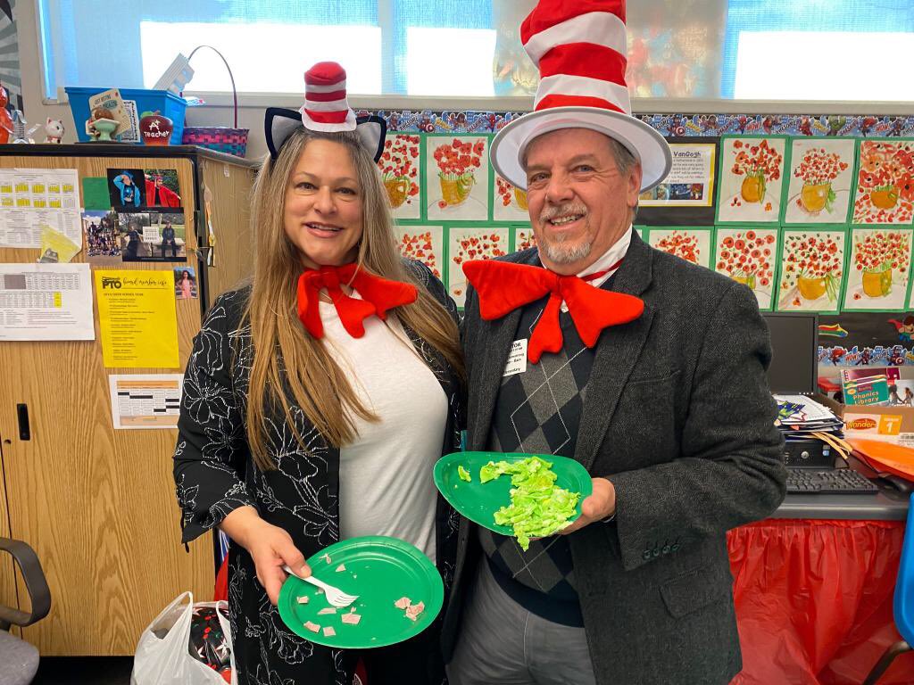 PromenadePanth1's tweet photo. Dr. Seuss was on the loose on Monday! Kids ate green eggs and ham and a real pirate came in to read pirate stories! https://t.co/VWIOEnqKAl