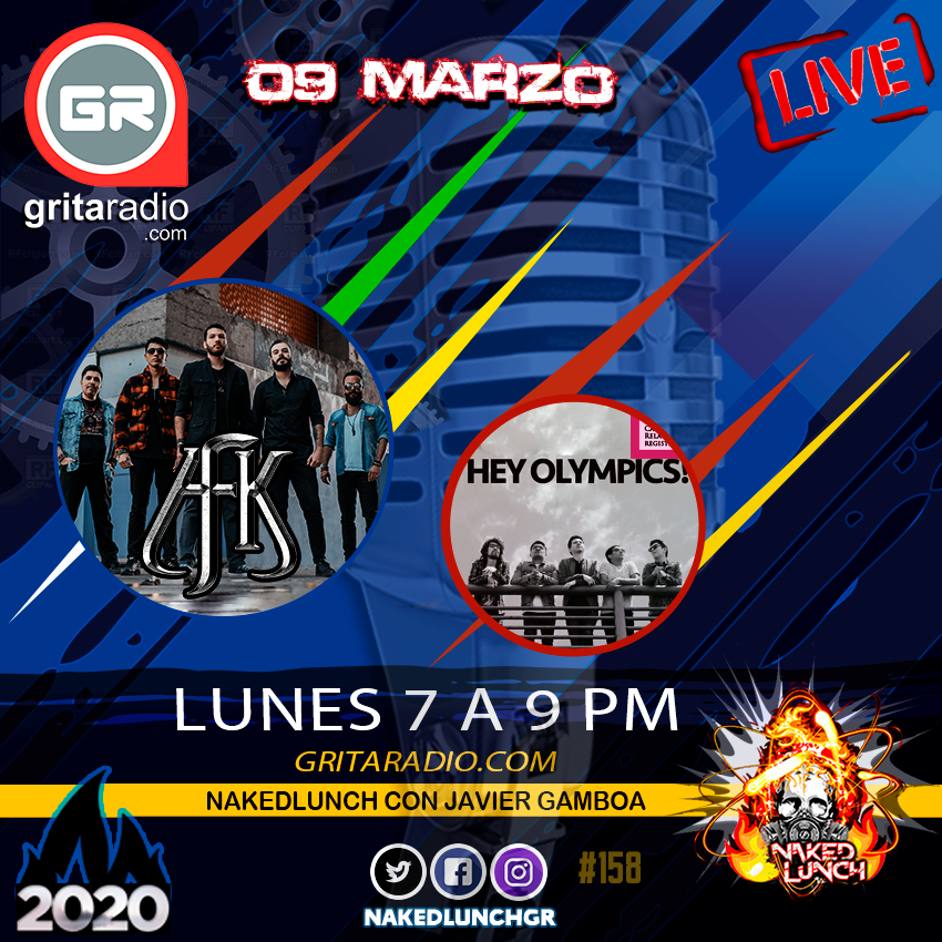 nakedlunchgr's tweet photo. Lunes 9 Marzo #programa158 @HeyOlympics EP #FrágilIntención #elalicia este 3 de Abril (7pm) #novedades y #lanzamientos (730pm) y para cerrar con todo, #afk queremos saber que nos tienen para 2020 (8pm) #7a9pm a través de @GritaRadioMusic https://t.co/uiiS0JyqlL https://t.co/uRiGdeCmS1